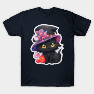 A Cute Black Cat With a Round Hat T-Shirt